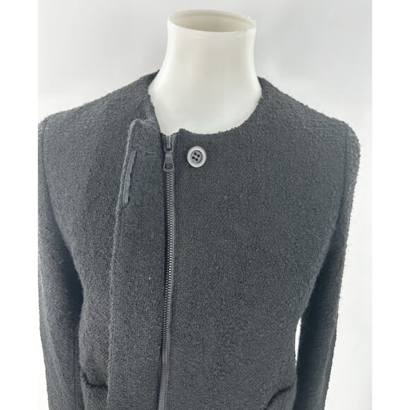 Carine Roitfeld UNIQLO Black Boucle Jacket Wool Blend Open Front Coat Sz S - Picture 3 of 8